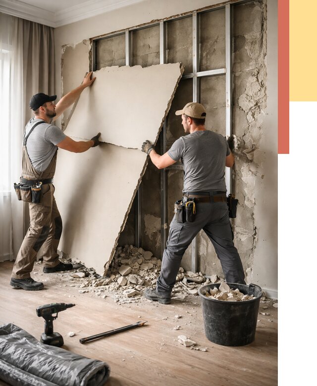 Демонтаж гипсокартона со стен в Горячем Ключе от 362 руб. — услуги демонтажа | ОТДЕЛОЧНИК-Грч