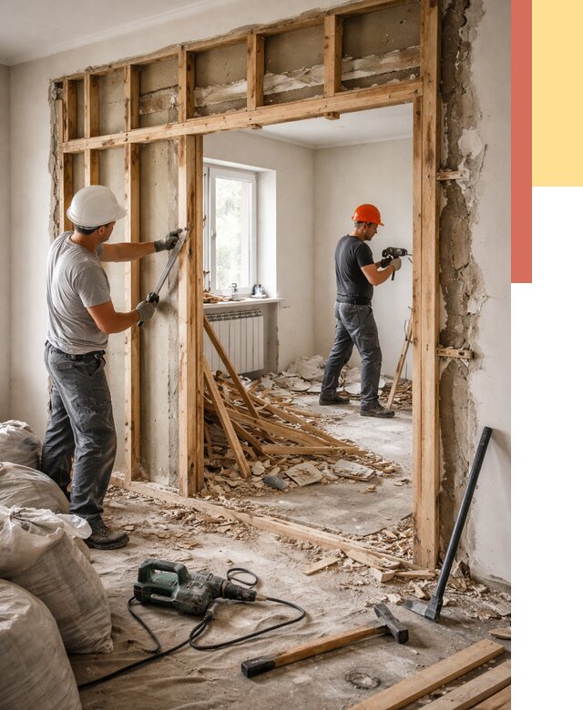 Демонтаж деревянных перегородок в Горячем Ключе от 3307 руб. — быстро и недорого | ОТДЕЛОЧНИК-Грч