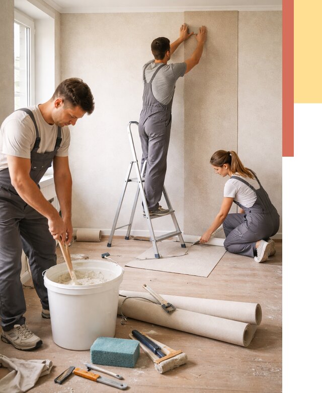 Оклейка стен обоями в Горячем Ключе от 3617 руб/м2 — быстро и недорого | ОТДЕЛОЧНИК-Грч