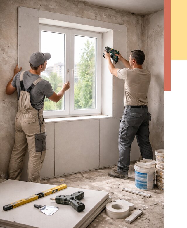 Монтаж откосов из гипсокартона в Горячем Ключе от 4650 руб. под ключ | ОТДЕЛОЧНИК-Грч