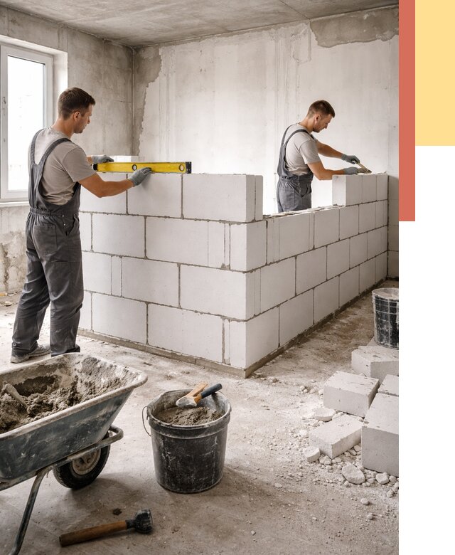 Кладка перегородок из ПГП в Горячем Ключе от 2583 руб./м2 — монтаж и возведение под ключ | ОТДЕЛОЧНИК-Грч