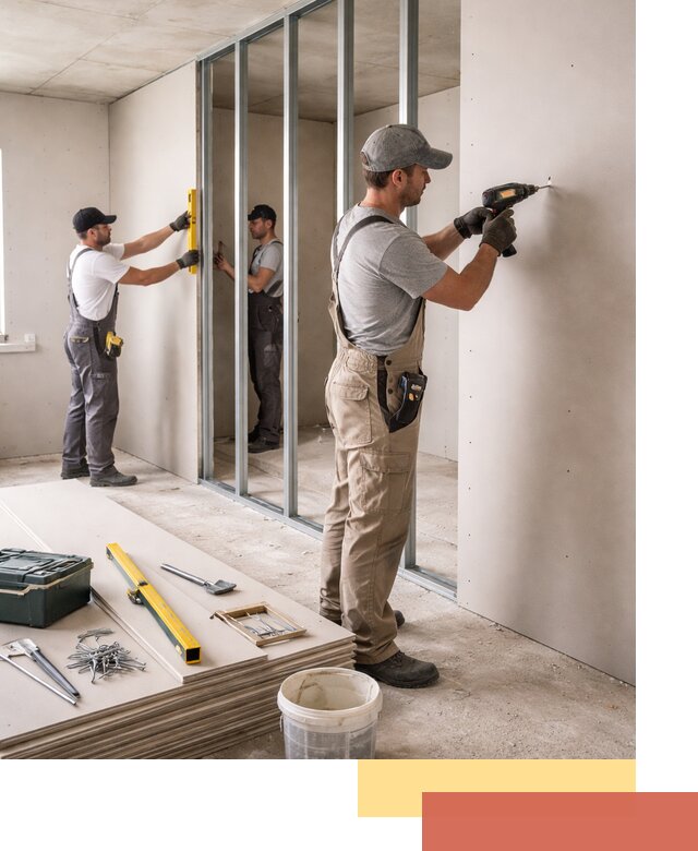 Однослойная перегородка из гипсокартона в Горячем Ключе под ключ, монтаж и отделка