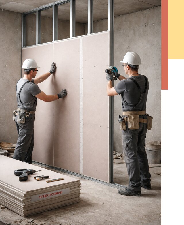 Перегородка из огнестойкого гипсокартона в Горячем Ключе от 1912 руб. под ключ | ОТДЕЛОЧНИК-Грч