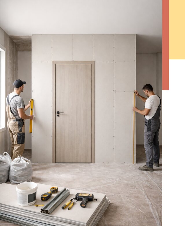 Перегородка из гипсокартона с дверью в Горячем Ключе от 4650 руб. под ключ | ОТДЕЛОЧНИК-Грч