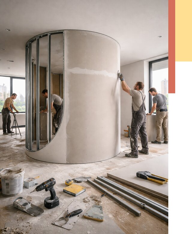 Радиусная перегородка из гипсокартона в Горячем Ключе от 2997 руб. под ключ | ОТДЕЛОЧНИК-Грч