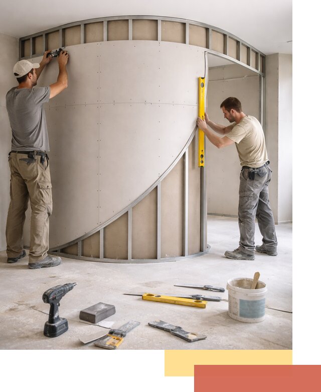 Радиусная перегородка из гипсокартона в Горячем Ключе под ключ