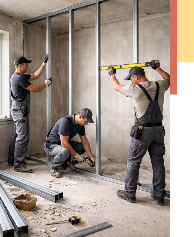 Монтаж каркаса перегородки из профиля в Горячем Ключе от 775 руб. | ОТДЕЛОЧНИК-Грч