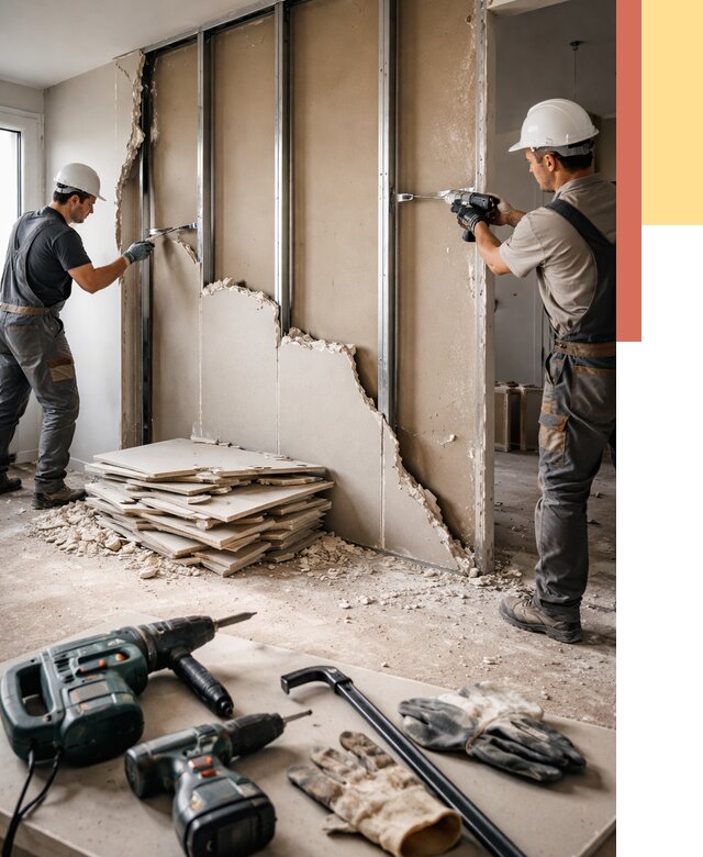 Демонтаж перегородки из гипсокартона в Горячем Ключе от 1240 руб. быстро и недорого | ОТДЕЛОЧНИК-Грч