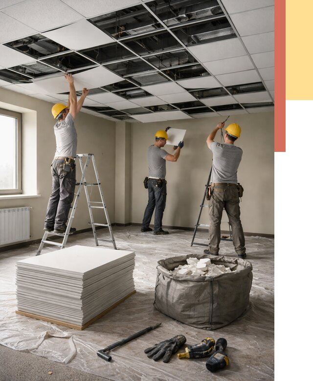 Демонтаж потолка Армстронг в Горячем Ключе от 4650 руб. быстро и недорого | ОТДЕЛОЧНИК-Грч