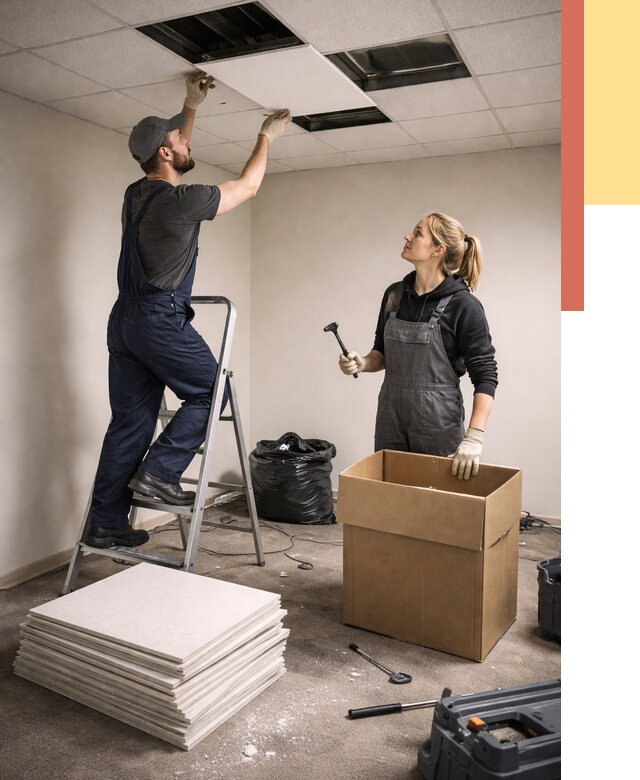 Демонтаж потолочной плитки в Горячем Ключе от 4650 руб. быстро и недорого | ОТДЕЛОЧНИК-Грч