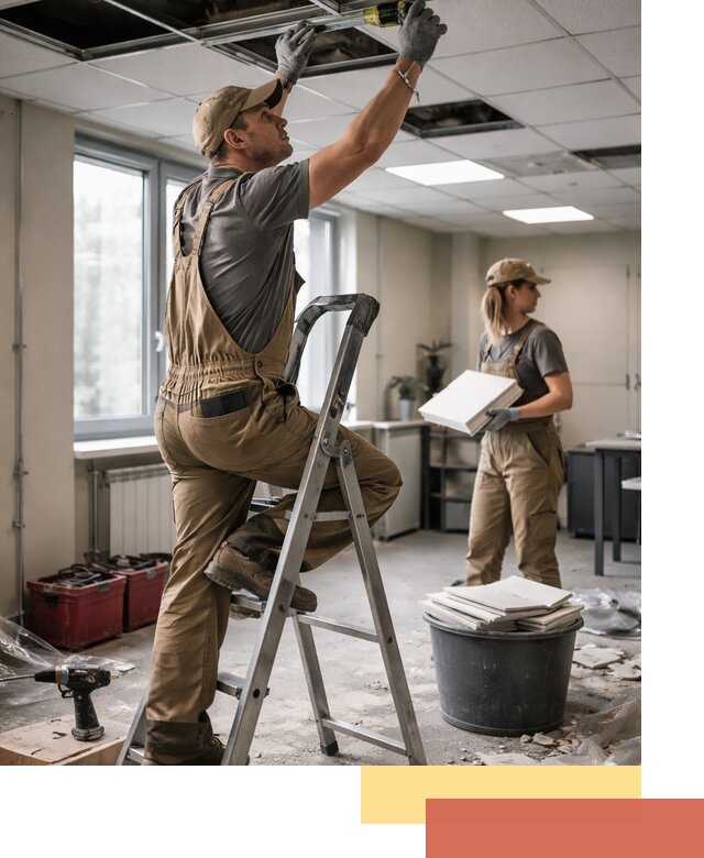 Ремонт потолка Армстронг и замена плит в Горячем Ключе