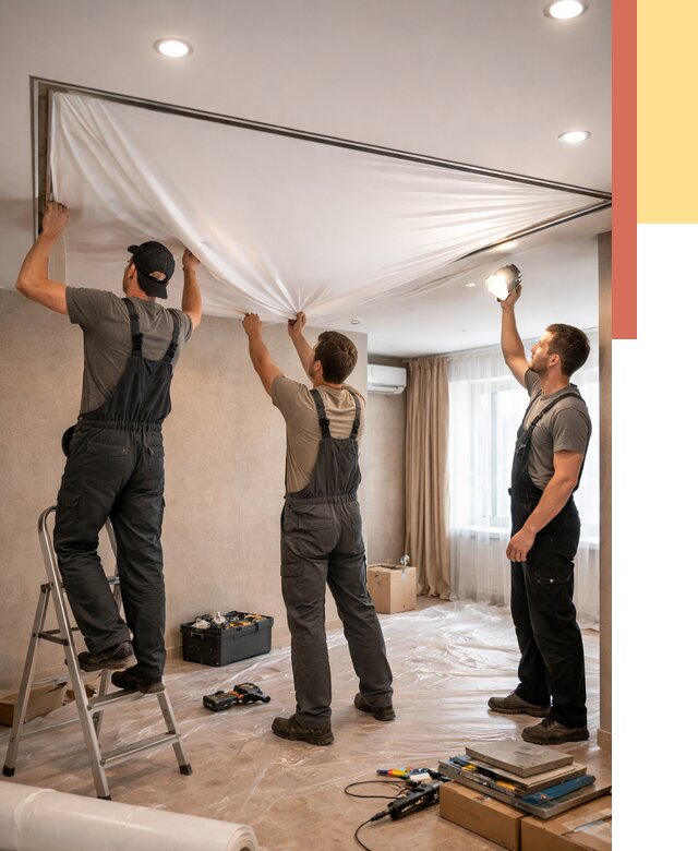 Монтаж ПВХ натяжного потолка в Горячем Ключе от 3617 руб. под ключ | ОТДЕЛОЧНИК-Грч