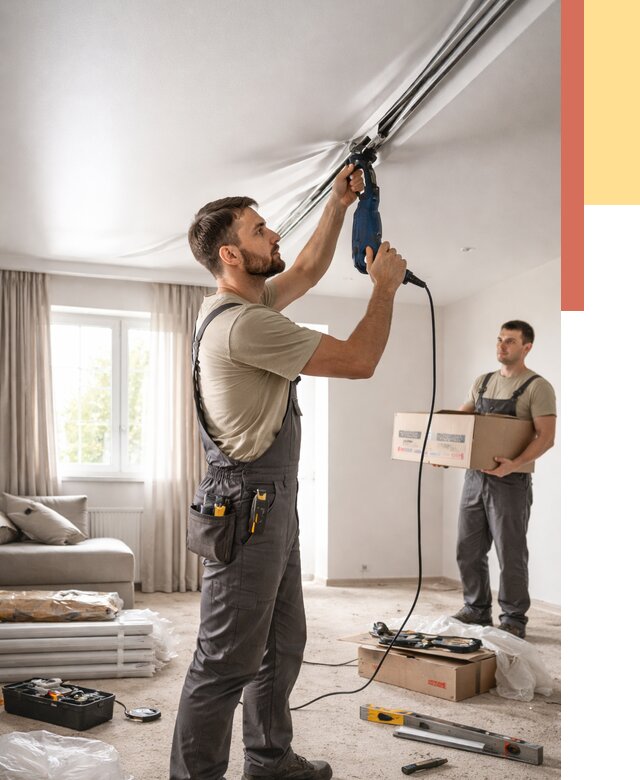 Монтаж сатинового натяжного потолка в Горячем Ключе от 3617 руб. | Быстро, недорого — ОТДЕЛОЧНИК-Грч