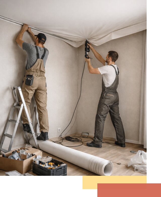 Монтаж цветного натяжного потолка в Горячем Ключе за один день