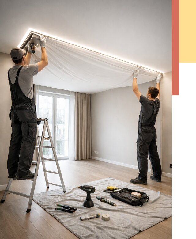 Монтаж парящего натяжного потолка в Горячем Ключе от 4650 руб. быстро и недорого | ОТДЕЛОЧНИК-Грч