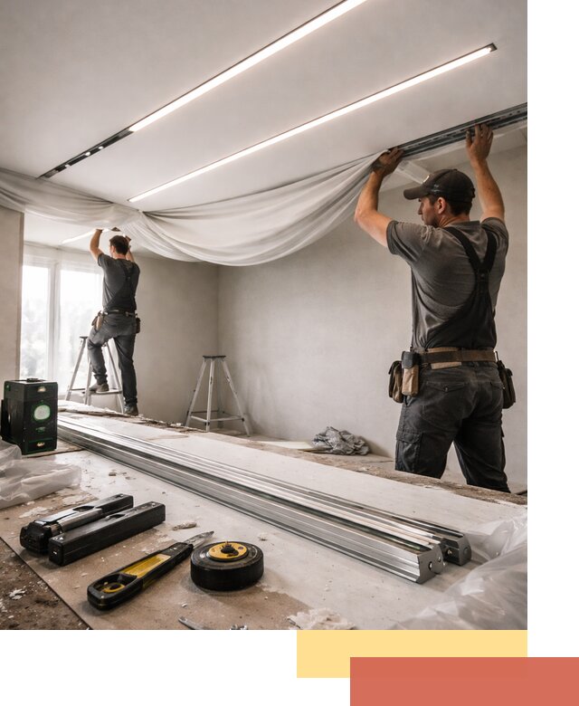 Монтаж натяжных потолков со световыми линиями в Горячем Ключе