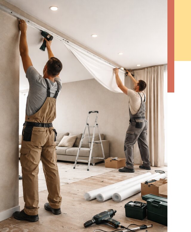 Монтаж натяжного потолка в гостиной в Горячем Ключе от 568 руб. | ОТДЕЛОЧНИК-Грч