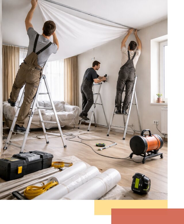 Монтаж натяжного потолка в гостиной в Горячем Ключе