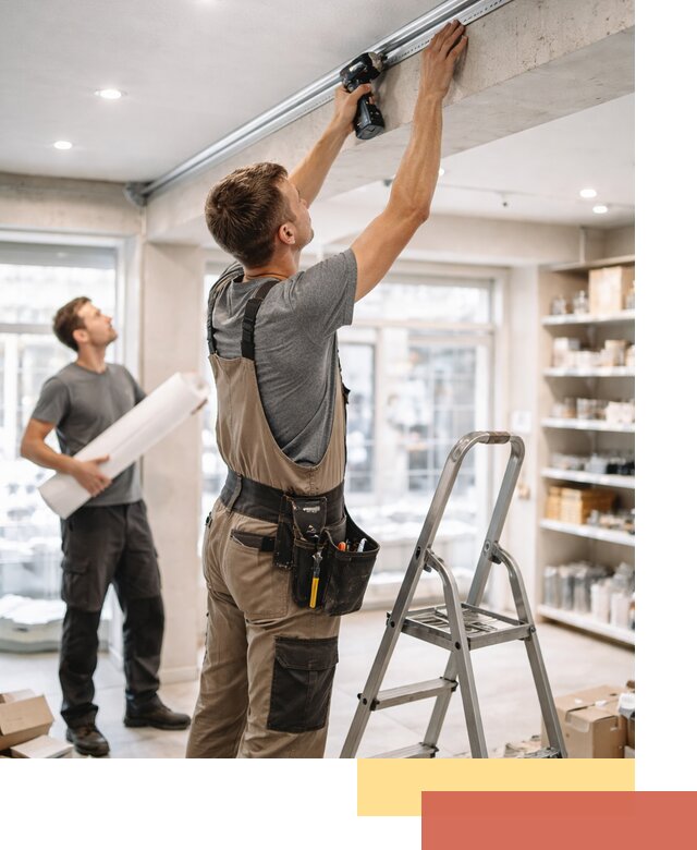 Монтаж натяжных потолков в магазине в Горячем Ключе