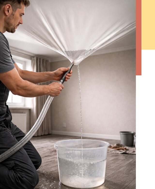 Слив воды с натяжного потолка в Горячем Ключе от 2583 руб. быстро и недорого | ОТДЕЛОЧНИК-Грч