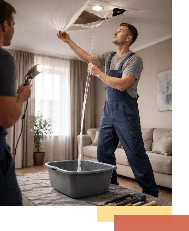 Слив воды с натяжного потолка в Горячем Ключе быстро и аккуратно