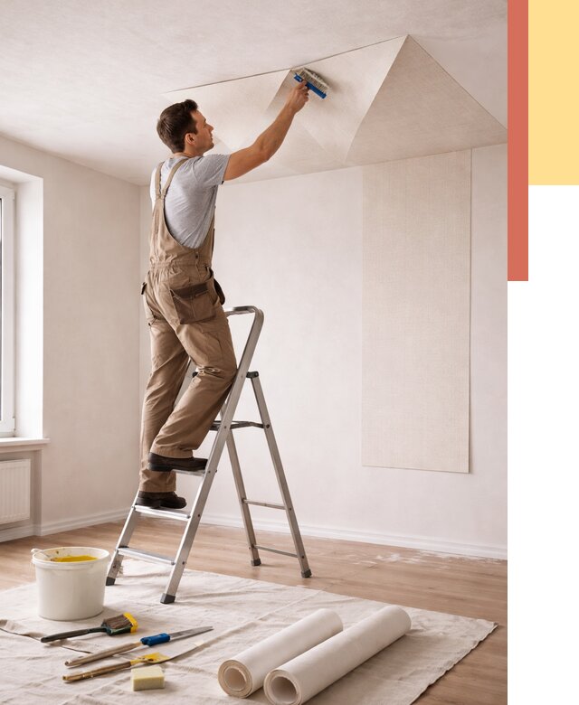 Поклейка обоев на потолок в Горячем Ключе от 4650 руб. быстро и недорого | ОТДЕЛОЧНИК-Грч